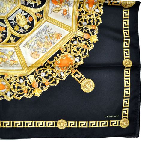 VERSACE Barocco Foulard Silk Scarf 25” Medusa Yellow Black 